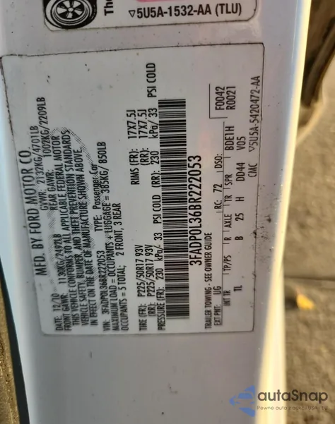 2011 Ford Fusion Hybrid z USA, uszkodzony, nr VIN 3FADP0L36BR222053